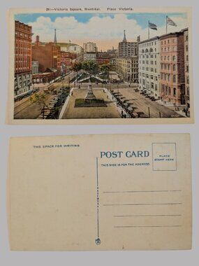10/$25 Vintage Blank Victoria Square Montreal Quebec Linen Postcard
